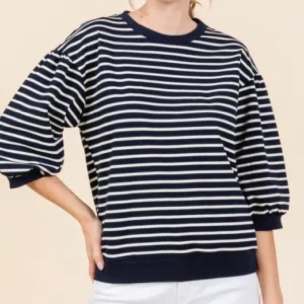 Navy White 3/4 sleeve woman’s  Top ballon sleeve new